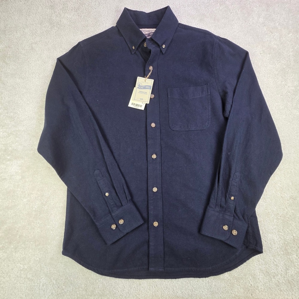 NWT Schott‎ NYC Mens Navy Blue Heavy Cotton Flannel Button Down Shirt Size M